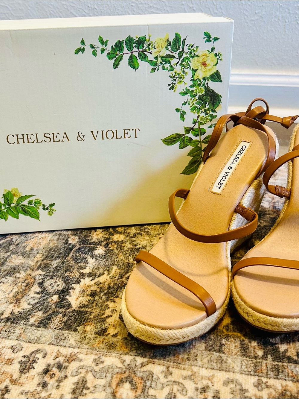 NEW Chelsea & Violet Mariah Ankle Wrap Espadrille Wedge Sandals | Honey | Size 8